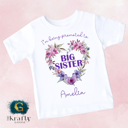 Promoted to Big Sister - Flower Heart - T-Shirt or Sweatshirt