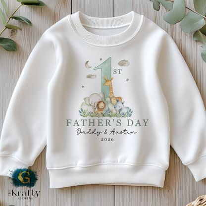 1st Fathers Day Safari Design - T-Shirt - Vest - Sleepsuit Romper - Sweater