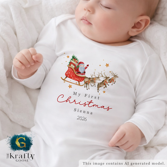 Santa Sleigh and Reindeer Design - My First Christmas