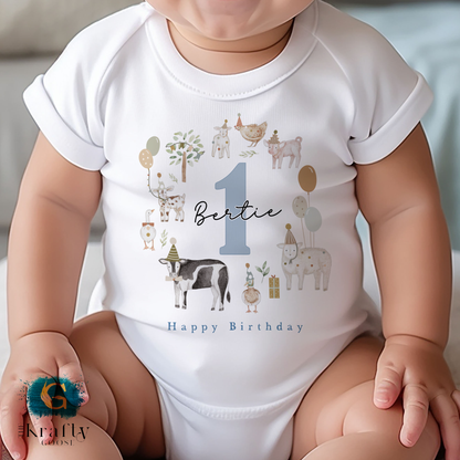 Farm Animals Birthday Outfit - T-Shirt, Sweatshirt, Baby Romper Vest Bib