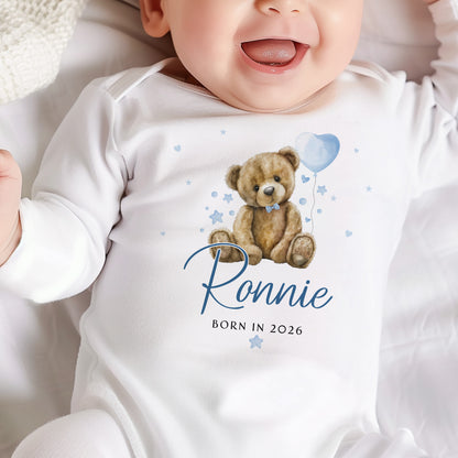 Born in 2026 - Blue Teddy Bear Balloon Design