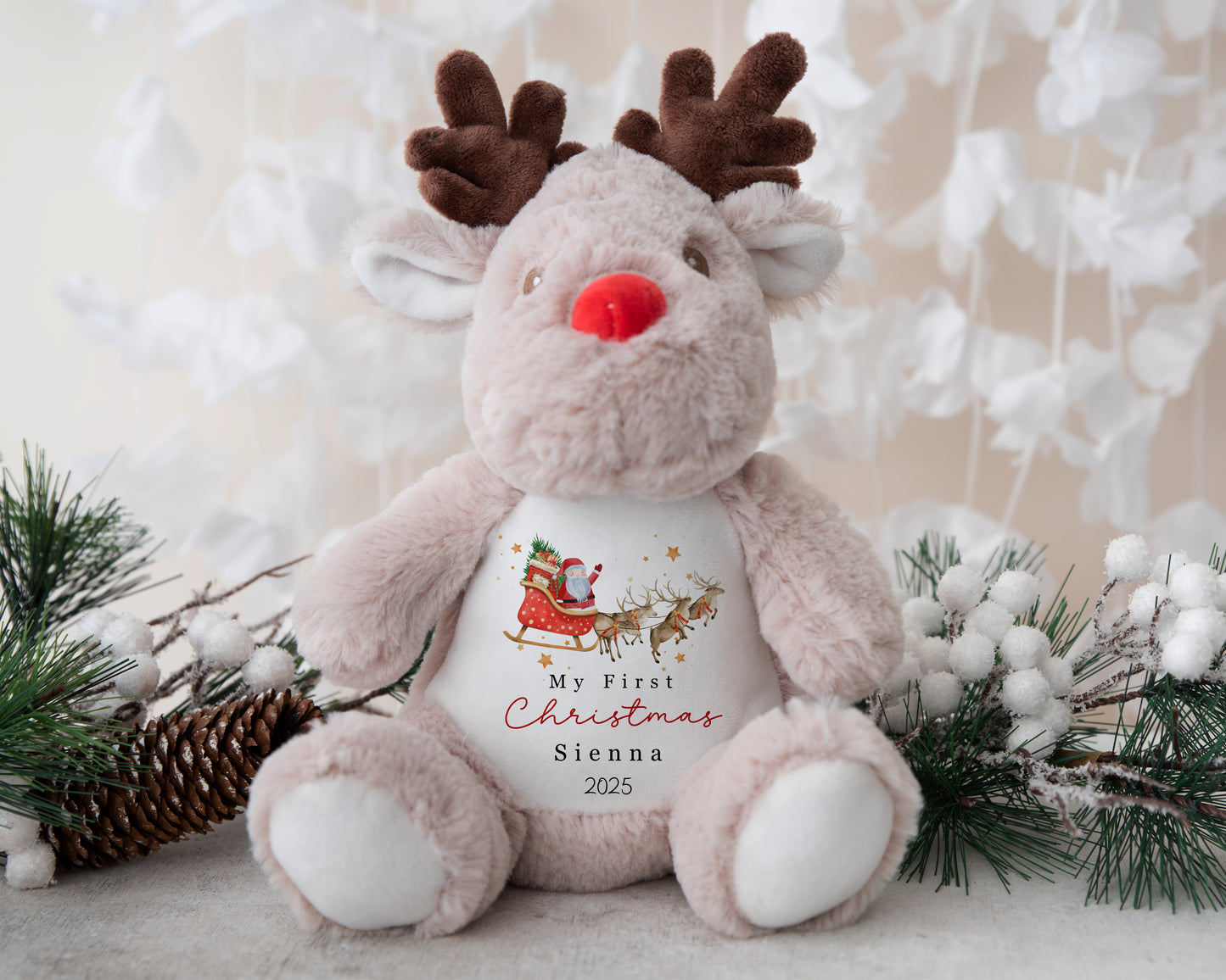 Reindeer Soft Toy - First Christmas - Santa and Sleigh