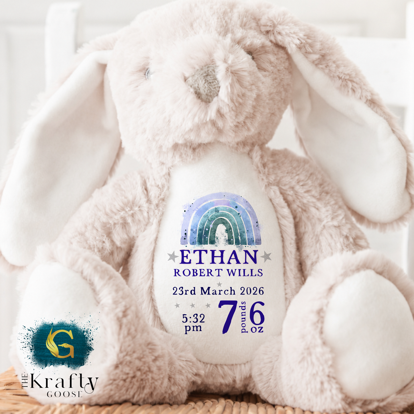 New Baby Birth Stats Bunny - Pink or Blue Design
