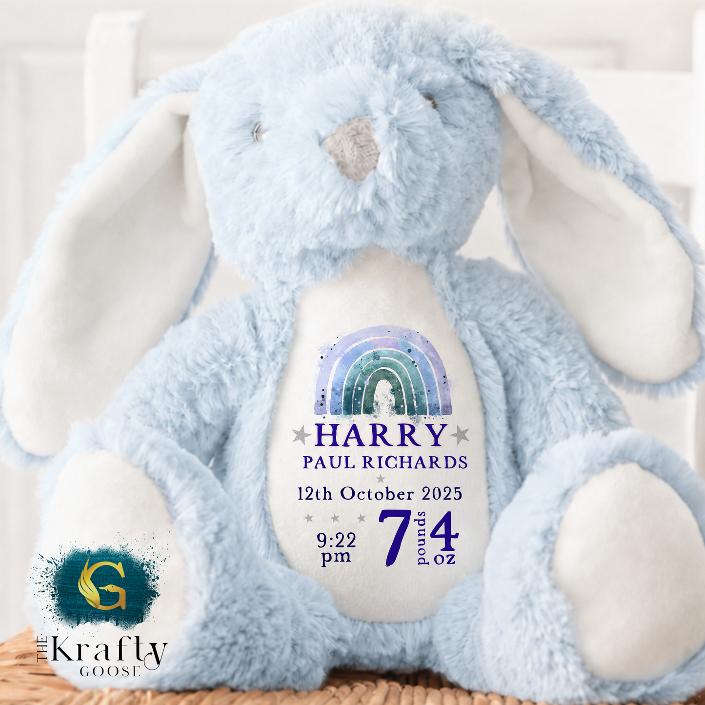 New Baby Birth Stats Bunny - Pink or Blue Design