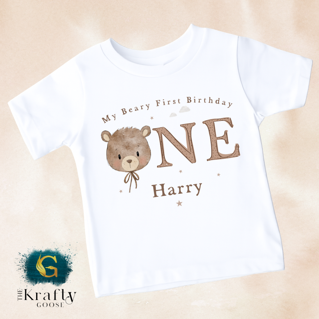 My Beary First Birthday - Neutral Colour - Vest, Romper, Bib, T-Shirt or Sweatshirt