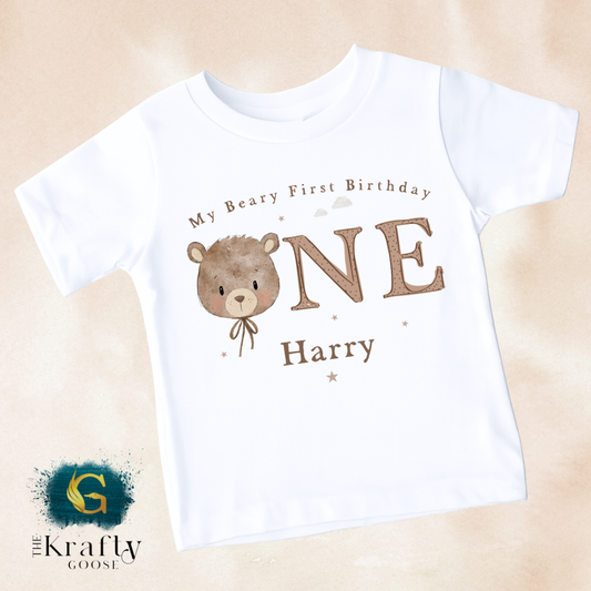 My Beary First Birthday - Neutral Colour - Vest, Romper, Bib, T-Shirt or Sweatshirt
