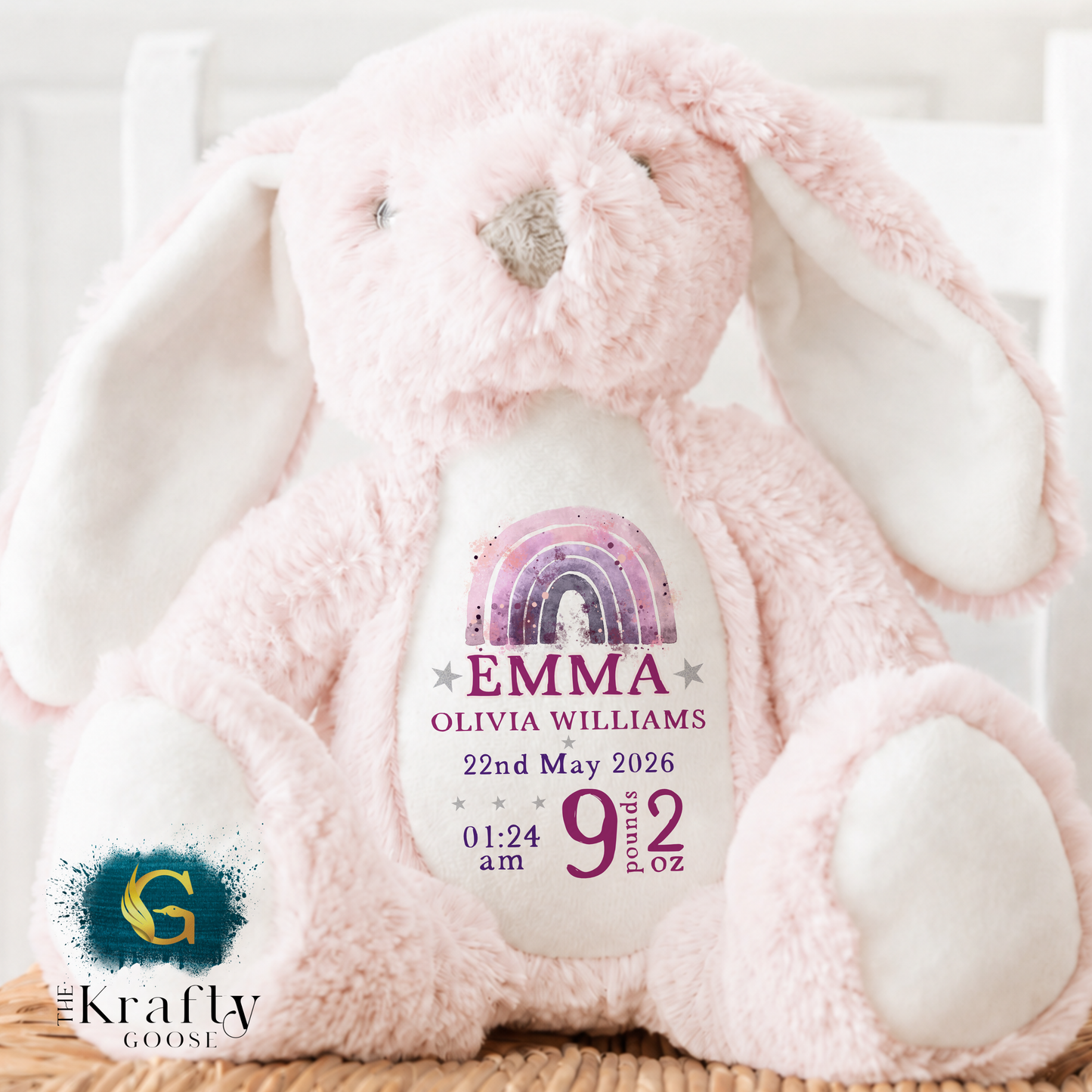 New Baby Birth Stats Bunny - Pink or Blue Design