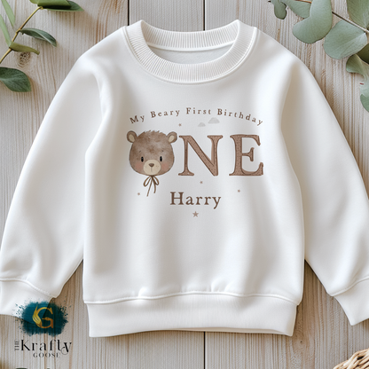My Beary First Birthday - Neutral Colour - Vest, Romper, Bib, T-Shirt or Sweatshirt