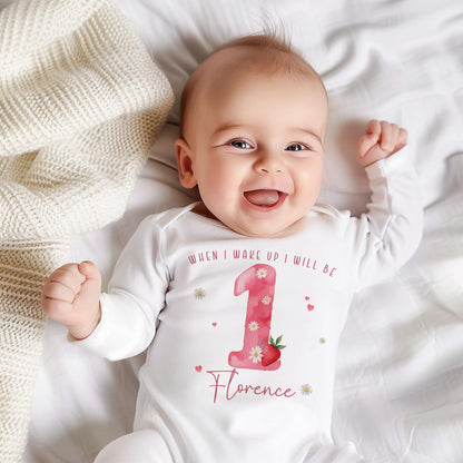 Strawberry 1st Birthday Baby Babygrow Bundle