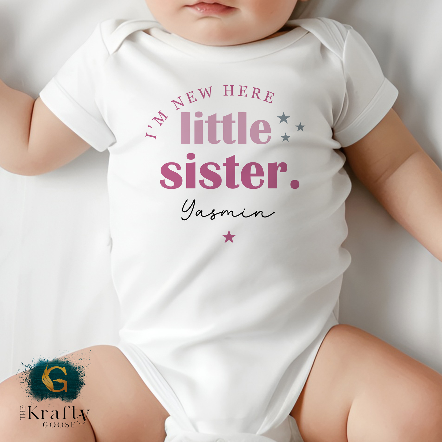 Little Sister - I'm New Here - Sleepsuit Romper - Vest - Bib