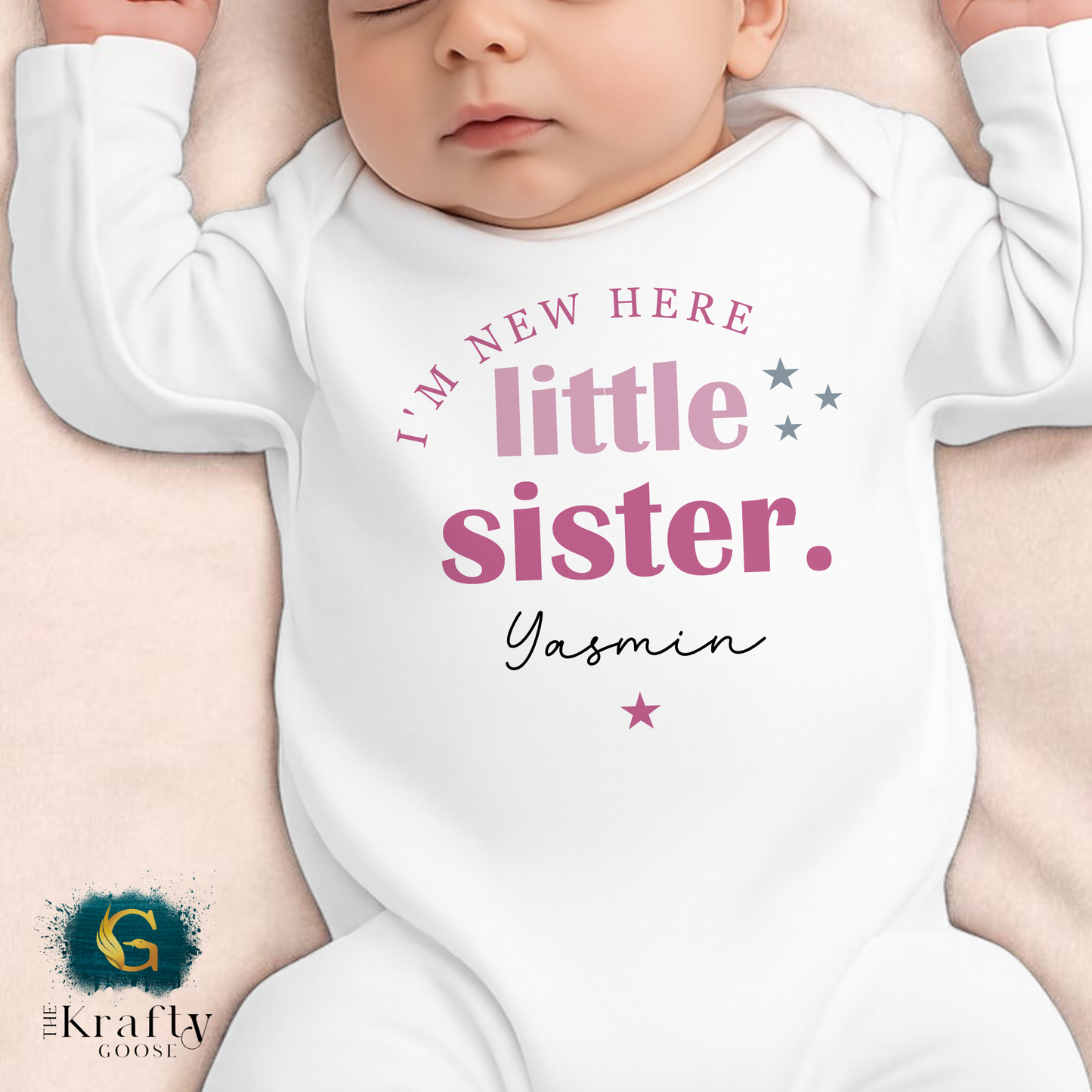 Little Sister - I'm New Here - Sleepsuit Romper - Vest - Bib