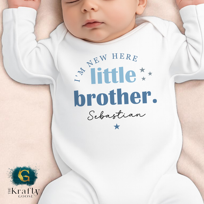 Little Brother - I'm New Here - Sleepsuit Romper - Vest - Bib
