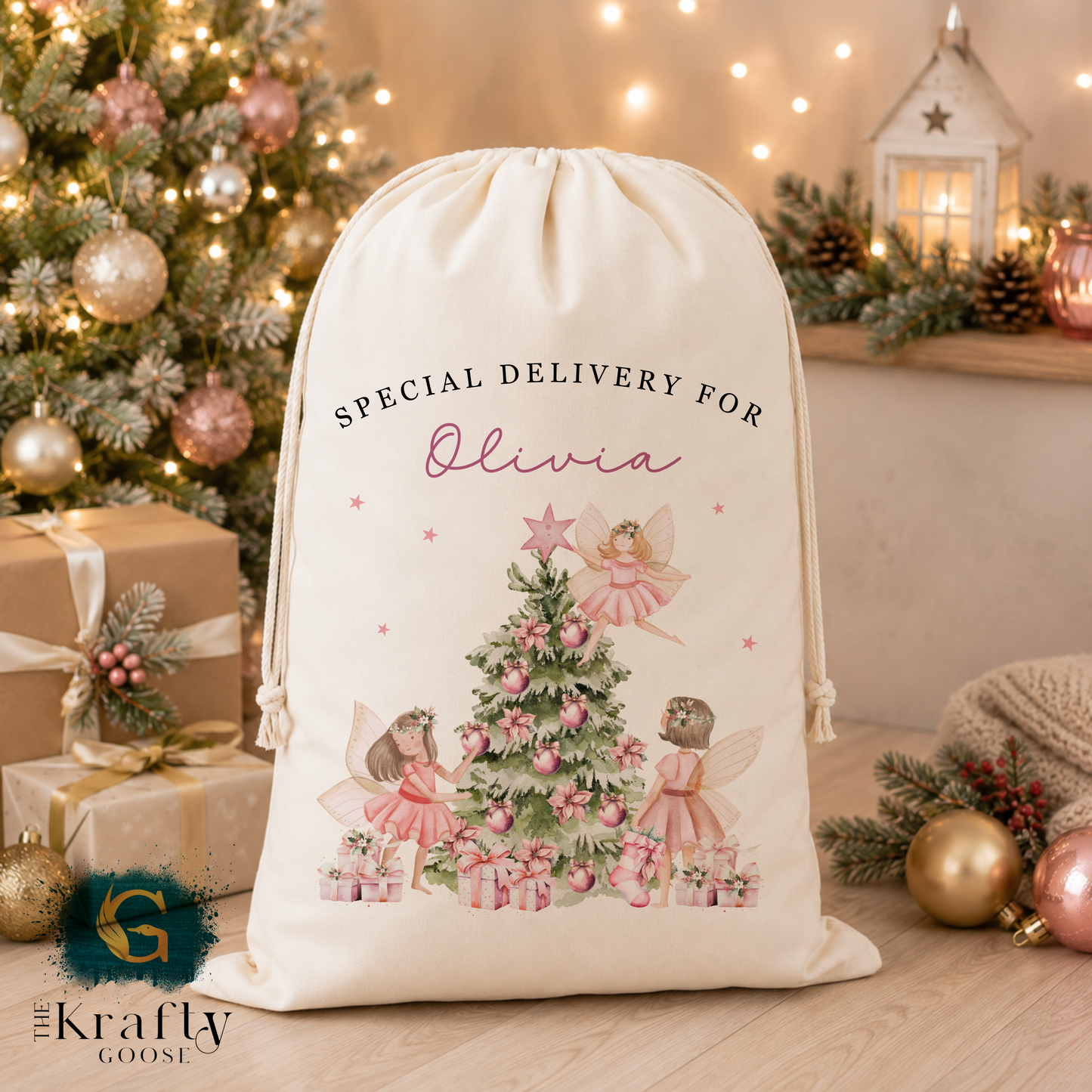 XL Luxury Santa Sack - Pink Fairy Tree