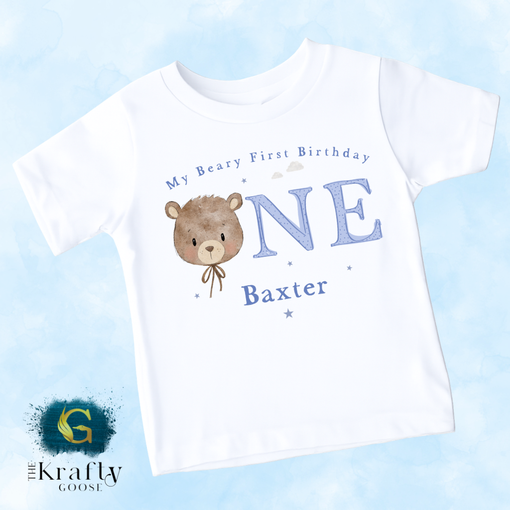 My Beary First Birthday - Blue Colour - Vest, Romper, Bib, T-Shirt or Sweatshirt