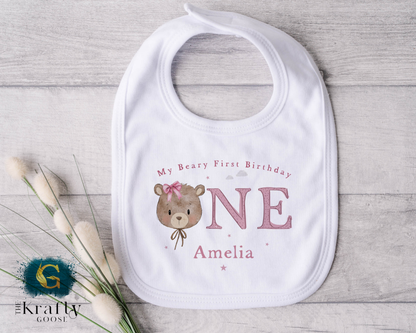 My Beary First Birthday - Pink Colour - Vest, Romper, Bib, T-Shirt or Sweatshirt