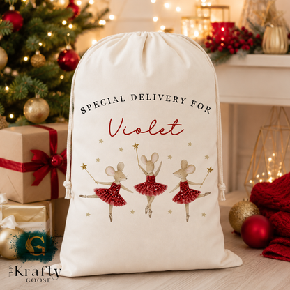 XL Luxury Santa Sack - Ballerina or Nutcracker Mouse Design