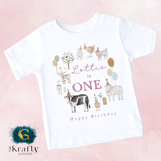 Farm Animals Birthday Outfit - Pink T-Shirt, Sweatshirt, Baby Romper Vest Bib