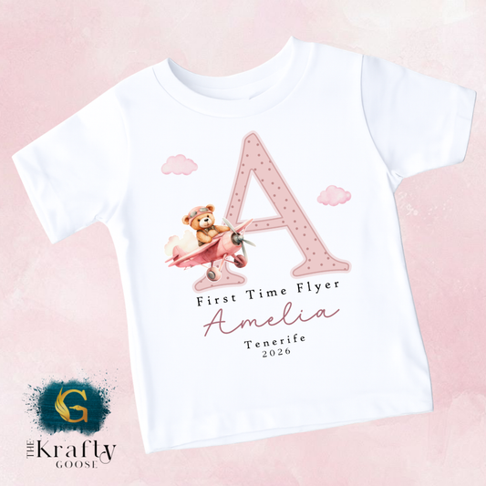 First Time Flyer - Pink Design - T-Shirt - Vest - Sleepsuit Romper - Sweater