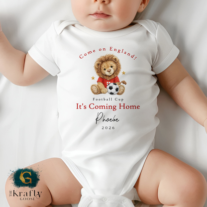 England Football Cup Lion Football T-Shirt - Sleepsuit Romper - Vest - Sweater