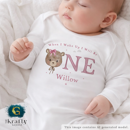 My Beary First Birthday - Pink Colour - Vest, Romper, Bib, T-Shirt or Sweatshirt