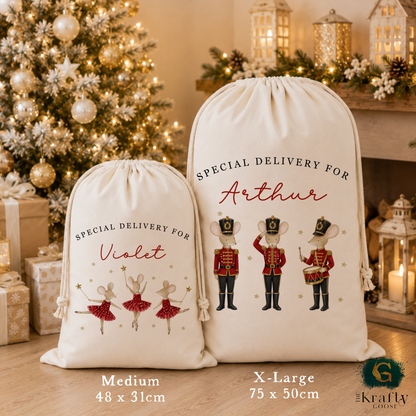 XL Luxury Santa Sack - Ballerina or Nutcracker Mouse Design