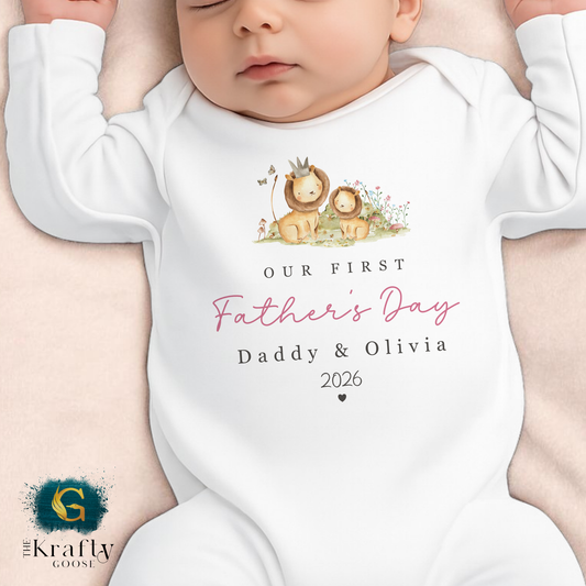 Our 1st Fathers Day Lion and Cub - T-Shirt - Vest - Sleepsuit Romper - Sweater
