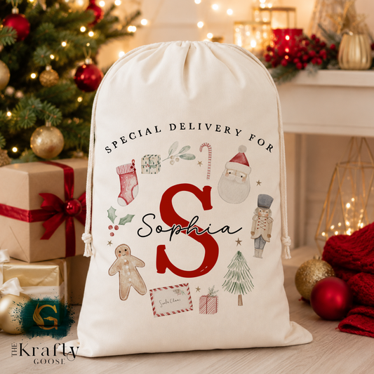 XL Luxury Santa Sack - Christmas Wreath Design