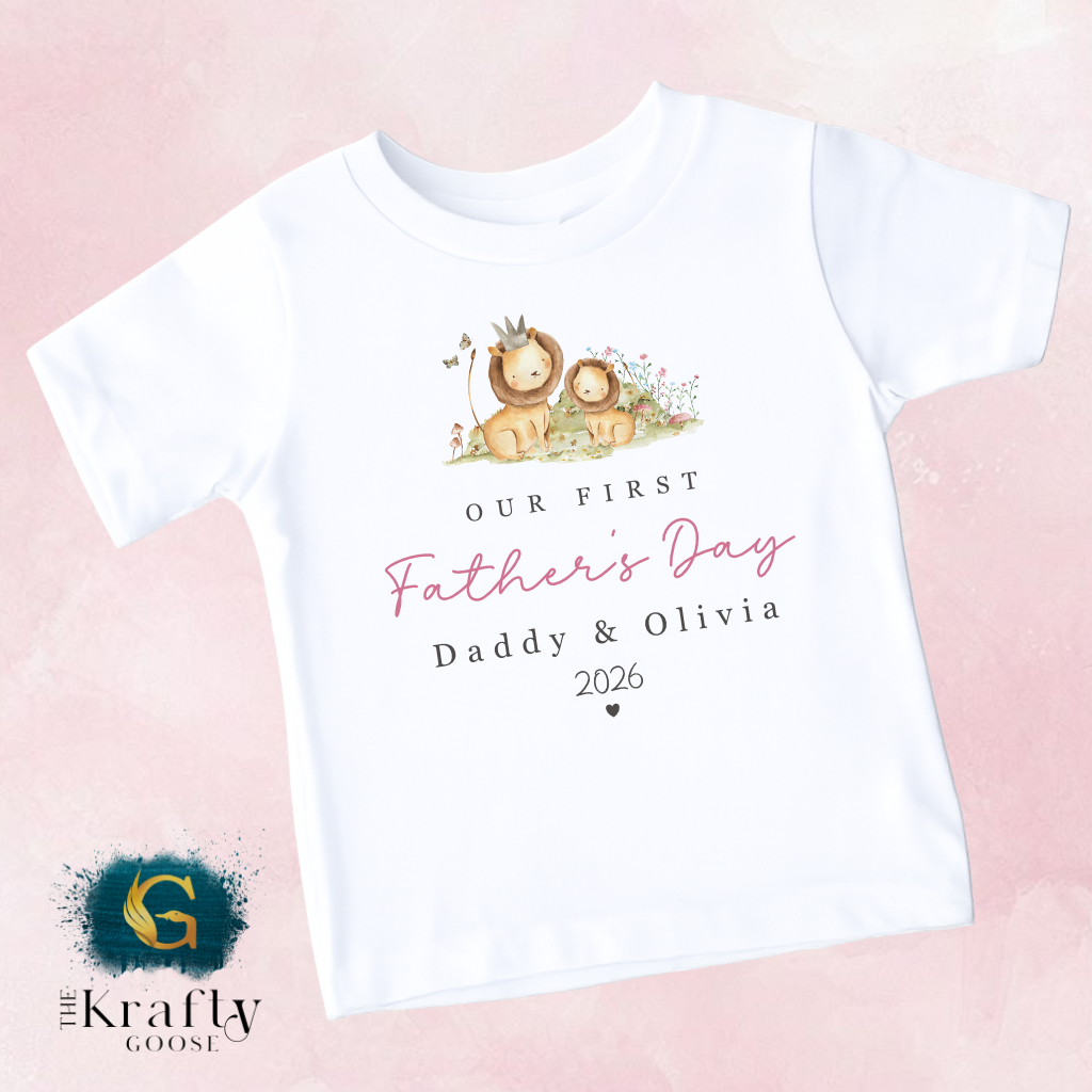 Our 1st Fathers Day Lion and Cub - T-Shirt - Vest - Sleepsuit Romper - Sweater