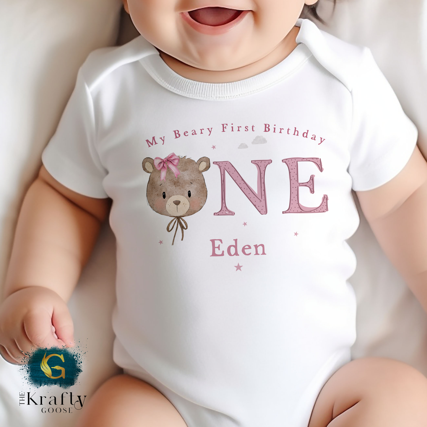 My Beary First Birthday - Pink Colour - Vest, Romper, Bib, T-Shirt or Sweatshirt