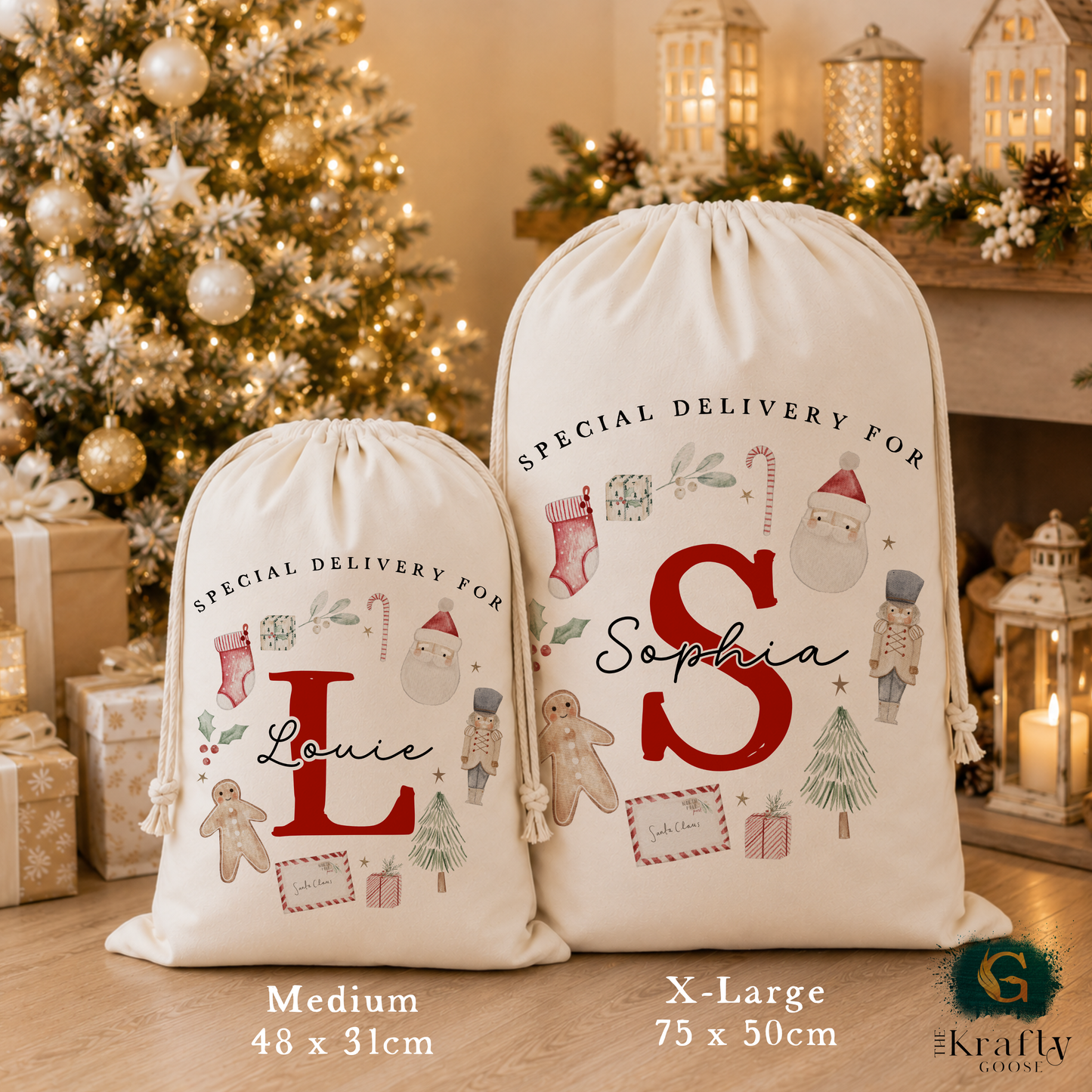 XL Luxury Santa Sack - Christmas Wreath Design