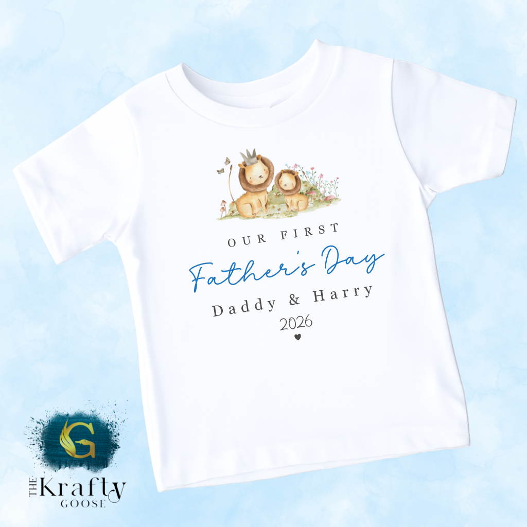 Our 1st Fathers Day Lion and Cub - T-Shirt - Vest - Sleepsuit Romper - Sweater