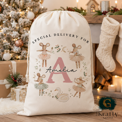 XL Luxury Santa Sack - Ballerina or Nutcracker Mouse Wreath Design
