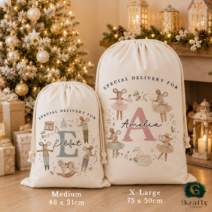 XL Luxury Santa Sack - Ballerina or Nutcracker Mouse Wreath Design