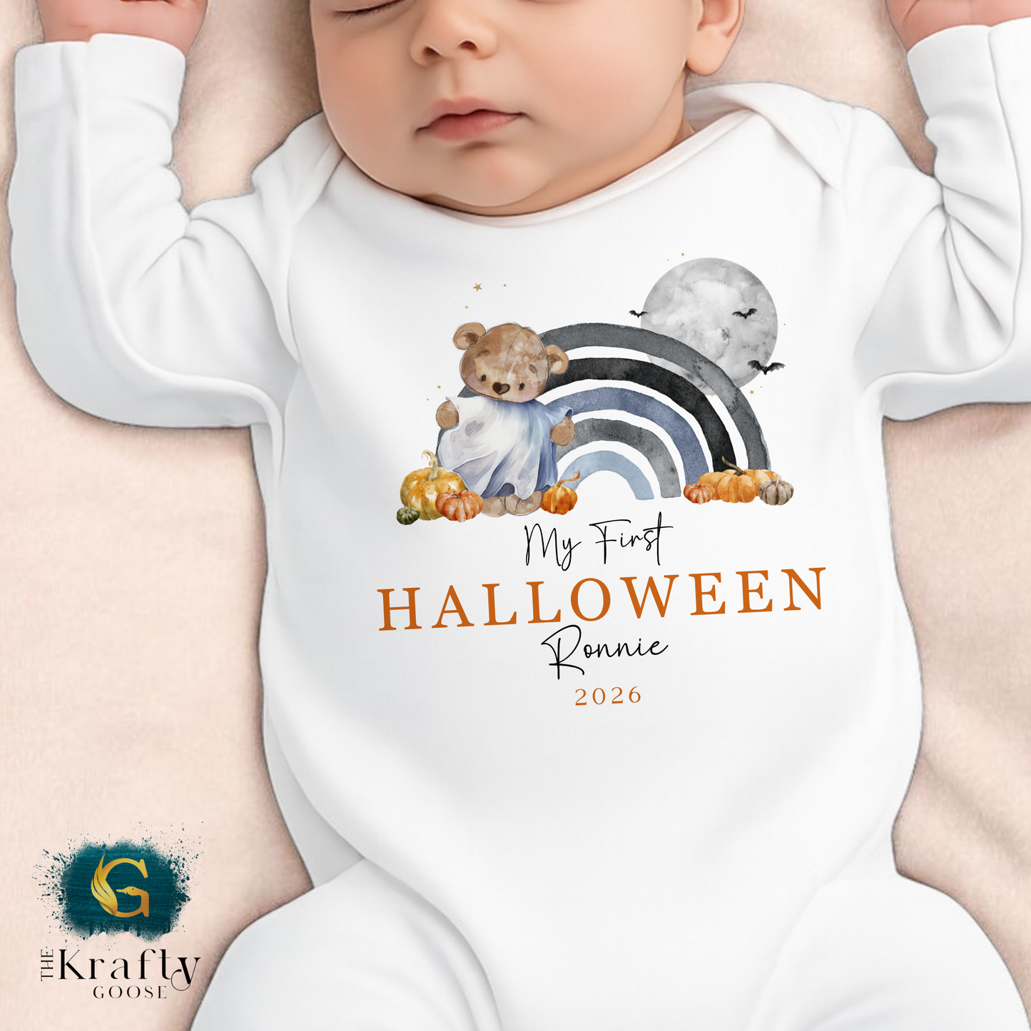 My First Halloween - Ghost Bear Rainbow Design