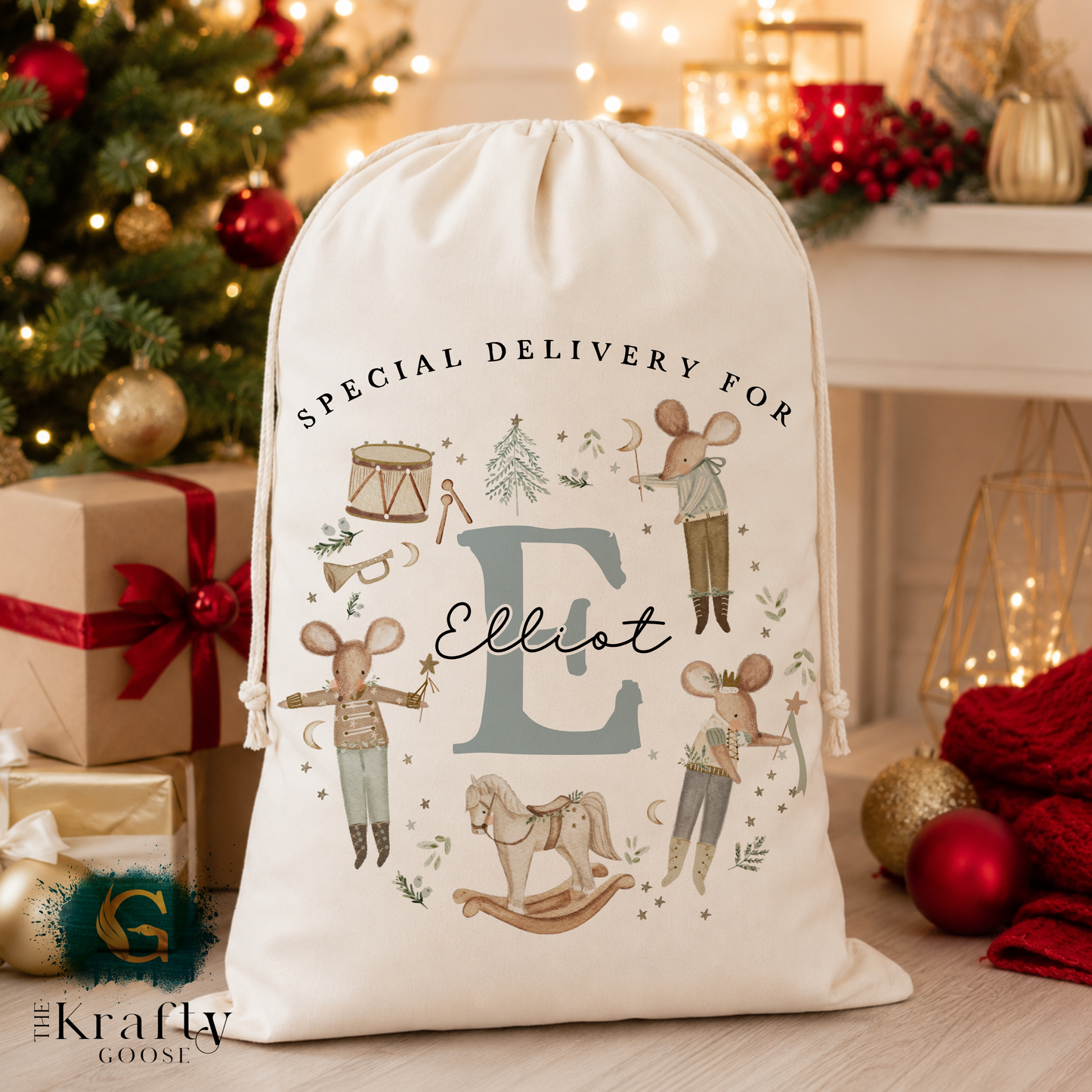 XL Luxury Santa Sack - Ballerina or Nutcracker Mouse Wreath Design