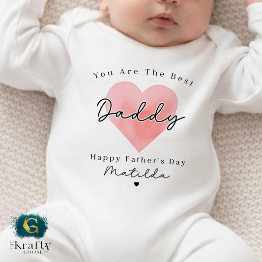 Fathers Day - Best Daddy Ever Pink Heart - T-Shirt - Vest - Sleepsuit Romper - Sweater