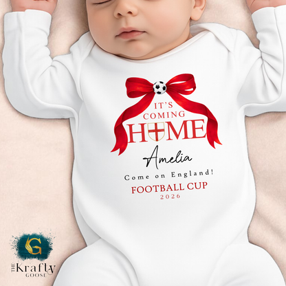 England Football Cup Girls Bow T-Shirt - Football Sleepsuit Romper - Vest - Sweater