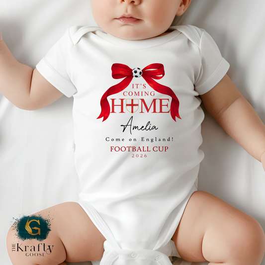 England Football Cup Girls Bow T-Shirt - Football Sleepsuit Romper - T-Shirt - Vest - Sweater