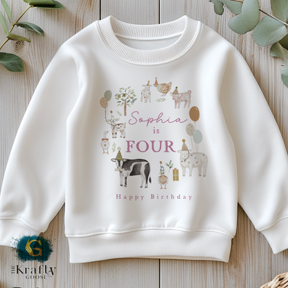 Farm Animals Birthday Outfit - Pink T-Shirt, Sweatshirt, Baby Romper Vest Bib