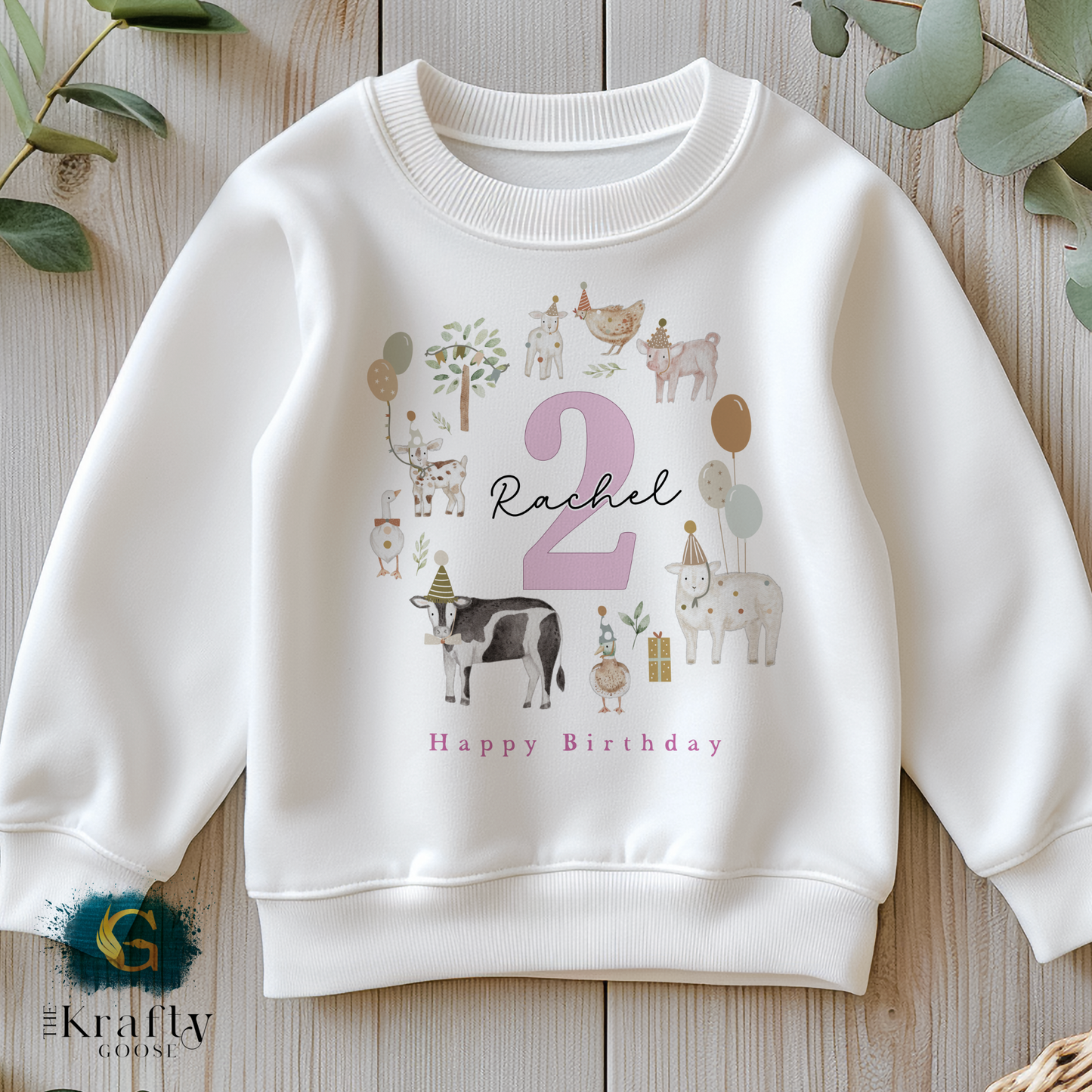 Farm Animals Birthday Outfit - Pink T-Shirt, Sweatshirt, Baby Romper Vest Bib