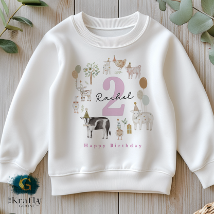 Farm Animals Birthday Outfit - Pink T-Shirt, Sweatshirt, Baby Romper Vest Bib