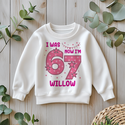 I Was 6 Now I'm 7 Birthday T-Shirt - Pink Star Design