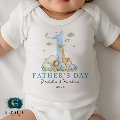 1st Fathers Day Safari Design - T-Shirt - Vest - Sleepsuit Romper - Sweater