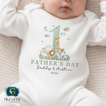 1st Fathers Day Safari Design - T-Shirt - Vest - Sleepsuit Romper - Sweater