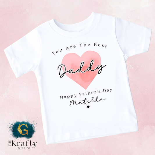 Fathers Day - Best Daddy Ever Pink Heart - T-Shirt - Vest - Sleepsuit Romper - Sweater