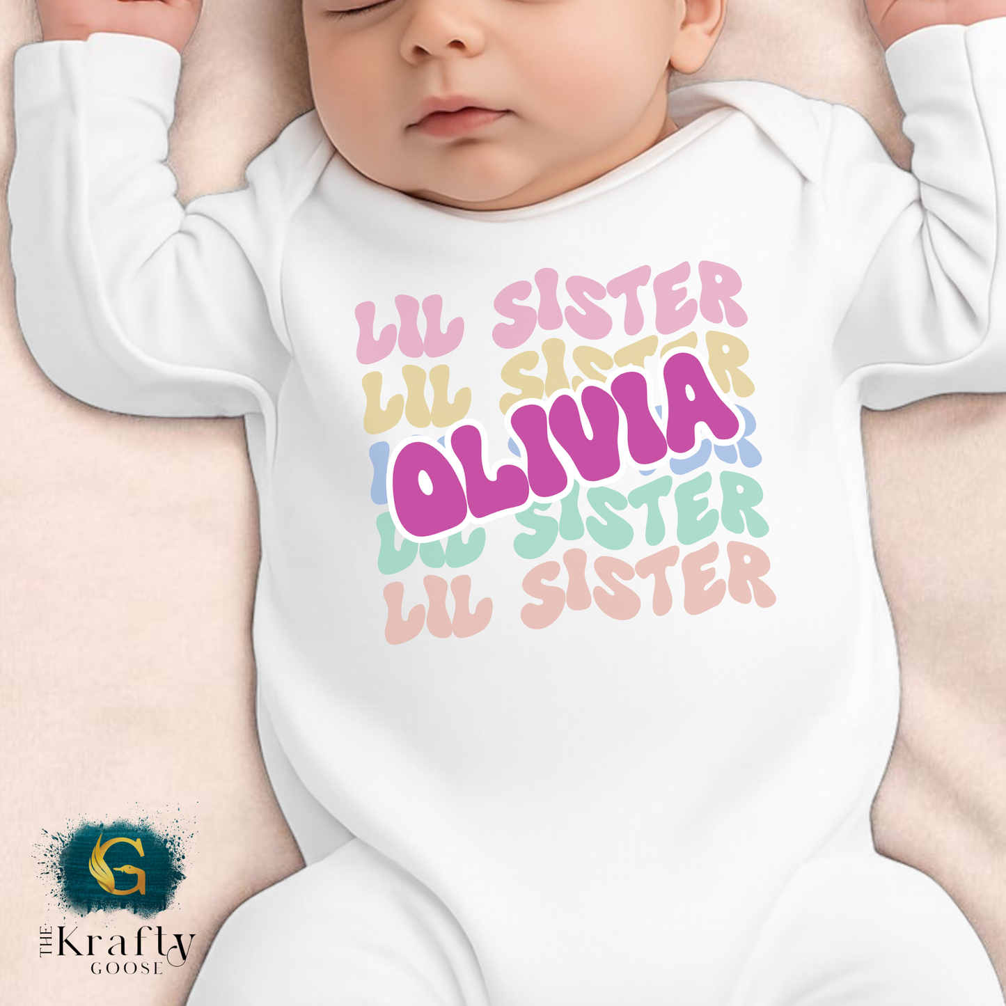 Little Sister Retro Wavy - Sleepsuit Romper - Vest - Bib