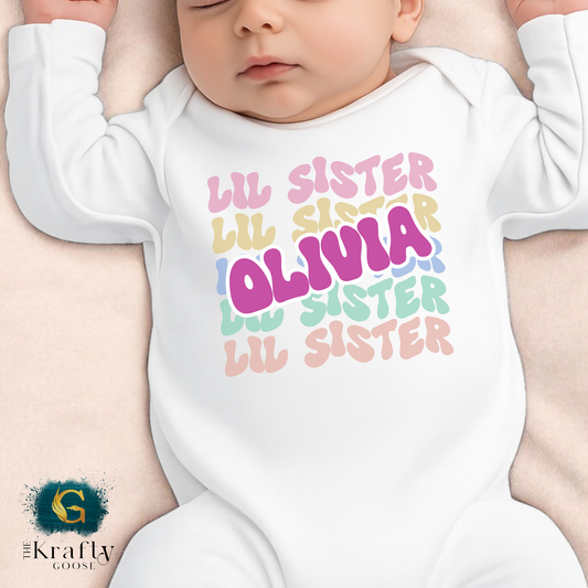 Little Sister Retro Wavy - Sleepsuit Romper - Vest - Bib