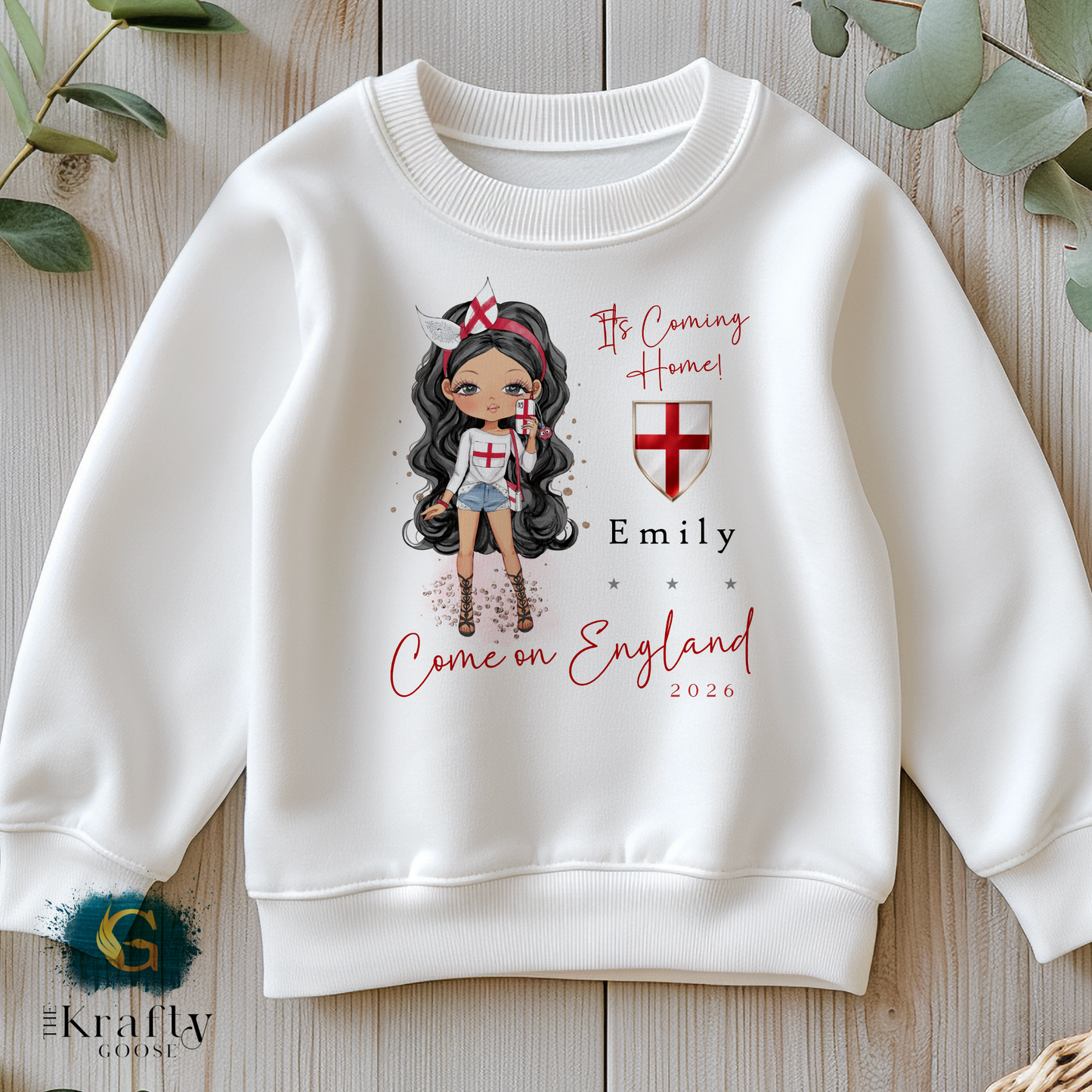 England Football Cup Girls Character T-Shirt or Sweater