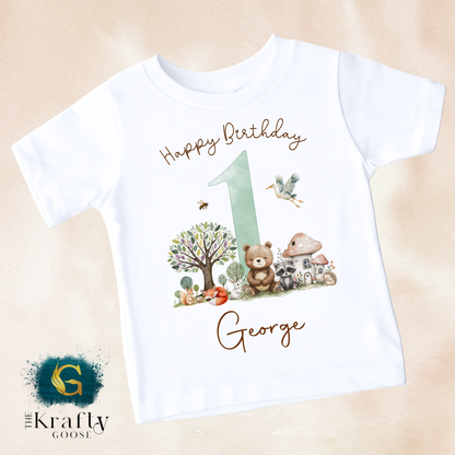 Woodland Animals Birthday T-Shirt