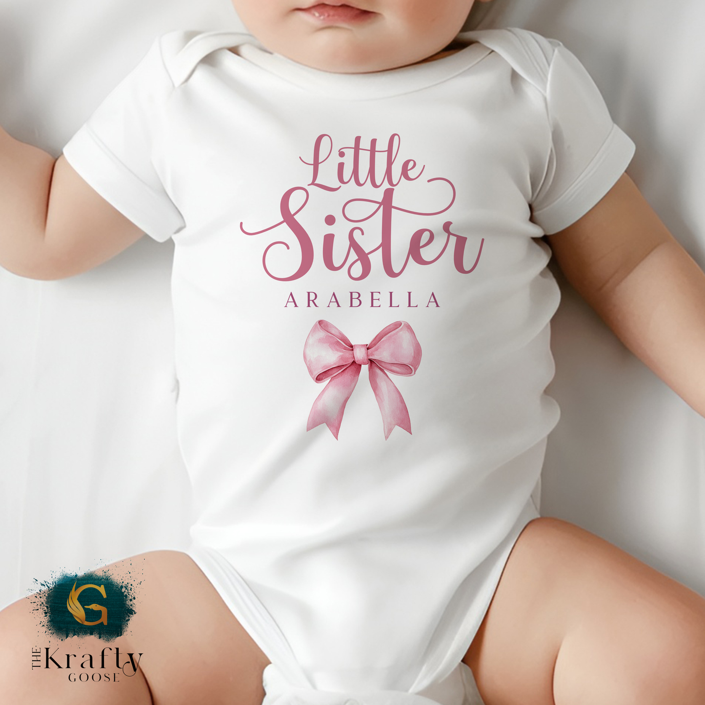 Little Sister Pink Bow - Sleepsuit Romper - Vest - Bib